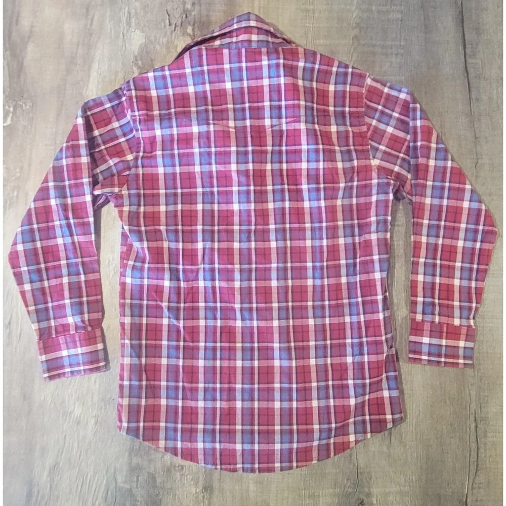 Wrangler Western Pearl Snap Shirt Boys Youth Medium Red‎ Plaid Long Sleeve EUC